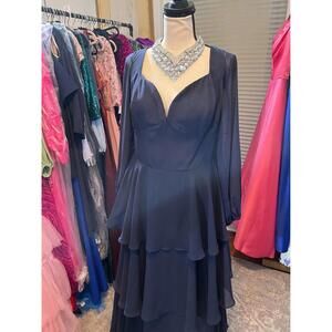 Size 16 layered navy blue long sheer sleeve gown